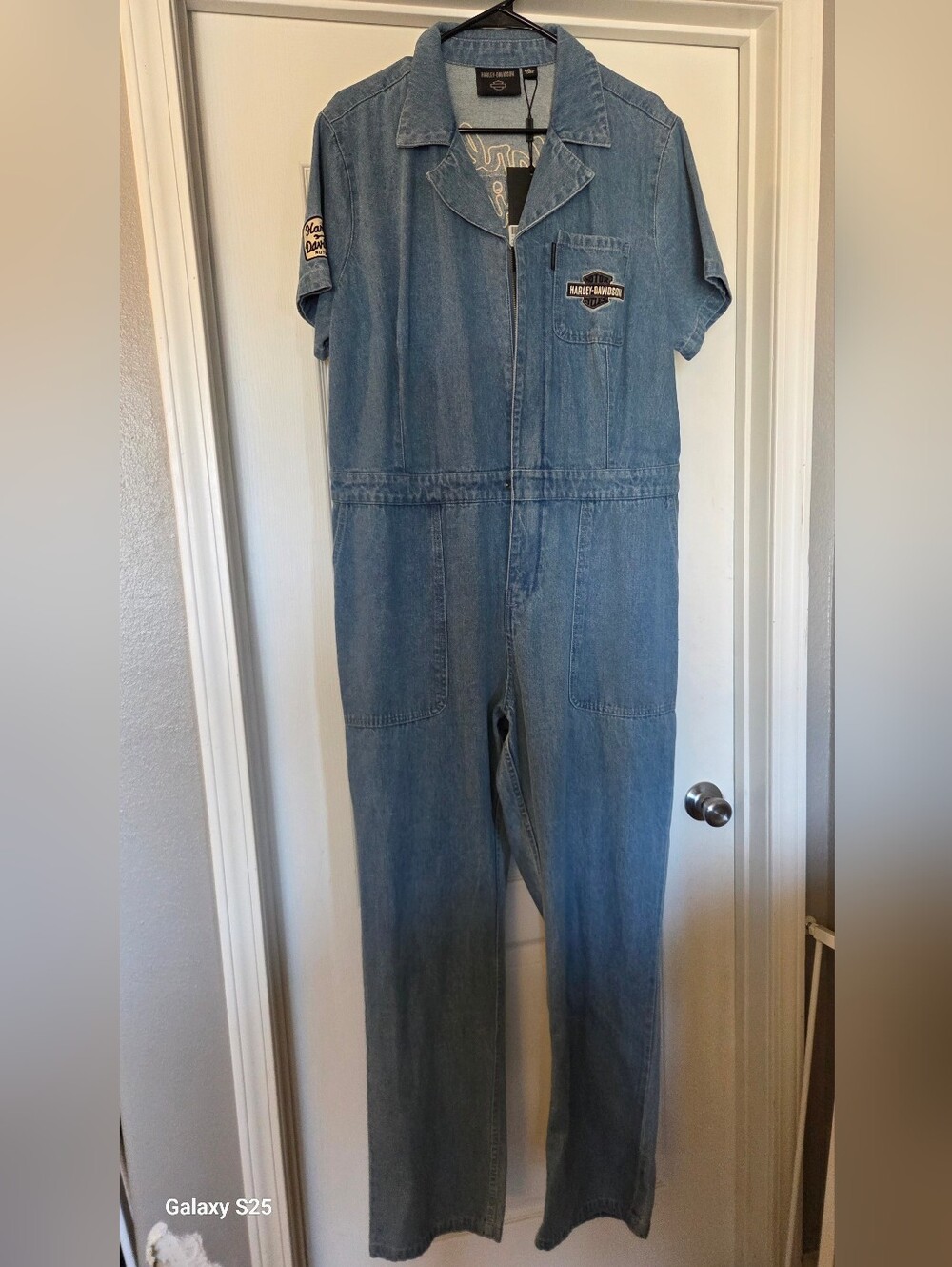 Womans XL Harley-Davidson Light Blue Denim Jumpsuit with Patch NWT